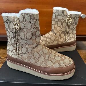 Coach Women's Brown Monogram Winter Boots